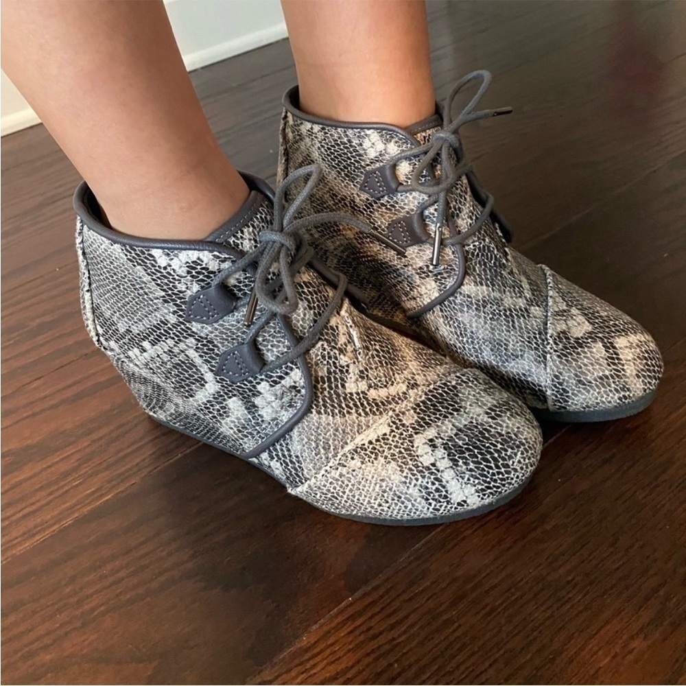 Toms Kala Snake Print Wedge Ankle Booties